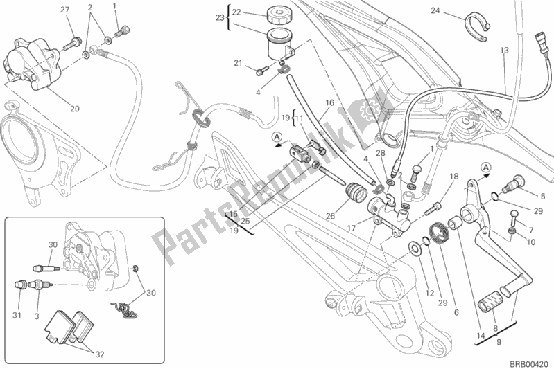 All parts for the Rear Brake System of the Ducati Monster 796 ABS-DMT 2014